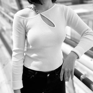 And Now This Cream White Off Shoulder Sweater with Gold Chain XS